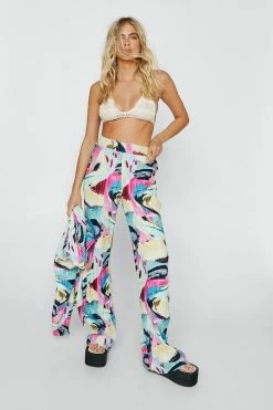 Plisse Abstract Print High Waisted Pants -Nasty Gal Sales Store Sales womens multi plisse abstract print high waisted pants 3