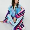 Plisse Stripe Print Wide Leg Pants