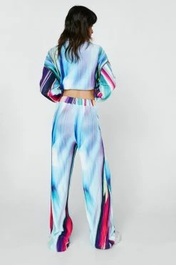 Plisse Stripe Print Wide Leg Pants -Nasty Gal Sales Store Sales womens multi plisse stripe print wide leg pants 2