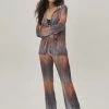 Rainbow Metallic Plisse Flare High Waist Pants