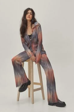 Rainbow Metallic Plisse Flare High Waist Pants -Nasty Gal Sales Store Sales womens multi rainbow metallic plisse flare high waist pants 3