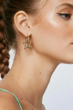 Recycled Gold Plated Metal Diamante Star Earrings