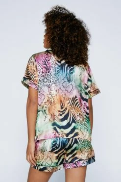 Alternative view of Satin Mixed Animal Print Short Sleeve Pj Short Set