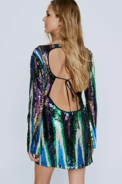 Sequin Flare Sleeve Backless Mini Dress 7 Sequin Flare Sleeve Backless Mini Dress -Nasty Gal Sales Store Sales womens multi sequin flare sleeve backless mini dress 3