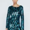 Zebra Sequin Flare Sleeve Backless Mini Dress