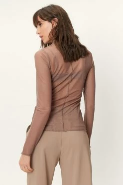 Mesh Funnel Neck Exposed Seam Top -Nasty Gal Sales Store Sales womens mushroom mesh funnel neck exposed seam top 2