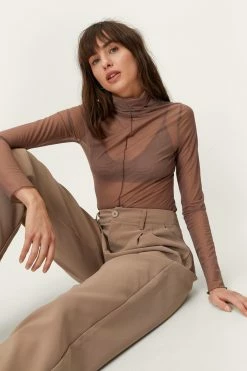 Mesh Funnel Neck Exposed Seam Top -Nasty Gal Sales Store Sales womens mushroom mesh funnel neck exposed seam top 3