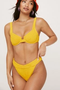 Crinkle Underwire Cut Out Bikini Top -Nasty Gal Sales Store Sales womens mustard crinkle underwire cut out bikini top