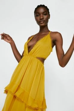 Trim Detail Chiffon Maxi Dress -Nasty Gal Sales Store Sales womens mustard trim detail chiffon maxi dress 1