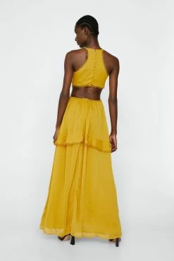 Trim Detail Chiffon Maxi Dress -Nasty Gal Sales Store Sales womens mustard trim detail chiffon maxi dress 2