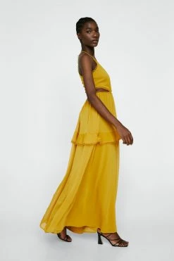 Trim Detail Chiffon Maxi Dress