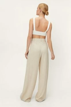 Linen Look Pocket Detail Wide Leg Pants 6 Linen Look Pocket Detail Wide Leg Pants -Nasty Gal Sales Store Sales womens natural linen look pocket detail wide leg pants 2