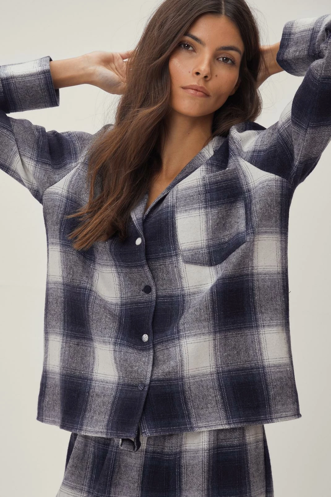 Brushed Check Button Down Shirt And Pajama Set 1 Brushed Check Button Down Shirt And Pajama Set
