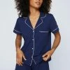 Contrast Jersey Pajama Shirt & Short Set