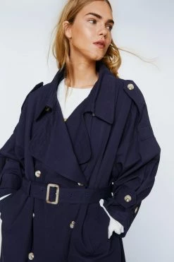 Belted Oversized Double Breasted Trench Coat 14 Belted Oversized Double Breasted Trench Coat -Nasty Gal Sales Store Sales womens navy oversized longline trench coat 1