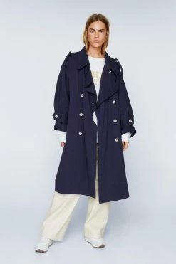 Belted Oversized Double Breasted Trench Coat 13 Belted Oversized Double Breasted Trench Coat -Nasty Gal Sales Store Sales womens navy oversized longline trench coat