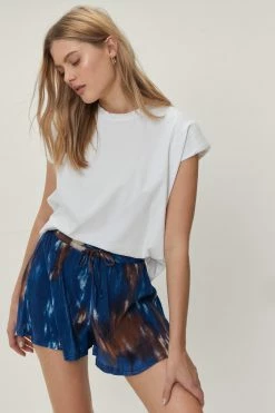 Plisse Blurred Print Short -Nasty Gal Sales Store Sales womens navy plisse blurred print short 1 3