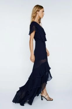 Ruffle Layer Plunge Maxi Dress -Nasty Gal Sales Store Sales womens navy ruffle layer plunge maxi dress 1