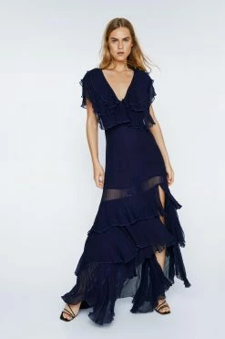 Ruffle Layer Plunge Maxi Dress -Nasty Gal Sales Store Sales womens navy ruffle layer plunge maxi dress 3