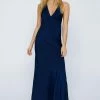 Satin Tie Shoulder Bias Maxi Dress