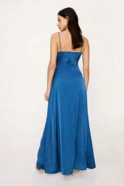 Satin V Neck Wrap Maxi Dress 24 Satin V Neck Wrap Maxi Dress -Nasty Gal Sales Store Sales womens navy satin v neck slit maxi dress 2