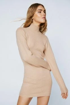 High Neck Knitted Chain Back Mini Dress -Nasty Gal Sales Store Sales womens neutral high neck knitted chain back mini dress 6