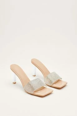 Diamante Heeled Mule -Nasty Gal Sales Store Sales womens nude diamante heeled mule