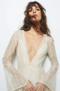 Lace Plunge Maxi Dress 10 Lace Plunge Maxi Dress -Nasty Gal Sales Store Sales womens nude lace plunge maxi dress 3