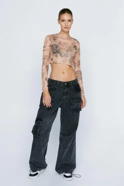 Tattoo Print Mesh Top