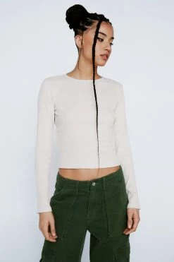 Long Sleeve Backless Tie Up Top -Nasty Gal Sales Store Sales womens oatmeal long sleeve backless tie up top 2