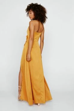 Satin V Neck Wrap Maxi Dress -Nasty Gal Sales Store Sales womens ochre satin v neck slit maxi dress 11