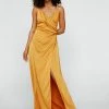 Satin V Neck Wrap Maxi Dress