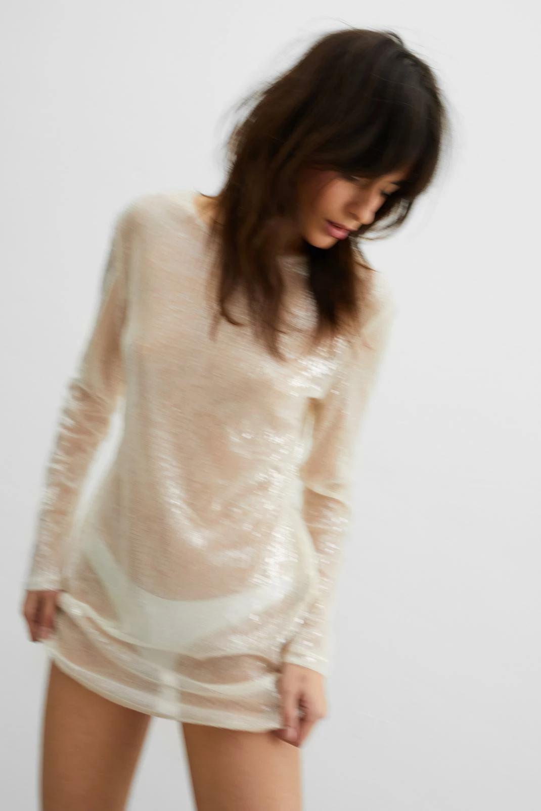 Sheer Sequin Detail Mini Shift Dress 1 Sheer Sequin Detail Mini Shift Dress