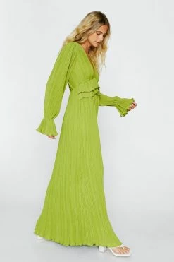 Pleated Chiffon Ruffle Maxi Dress -Nasty Gal Sales Store Sales womens olive pleated chiffon ruffle maxi dress 2
