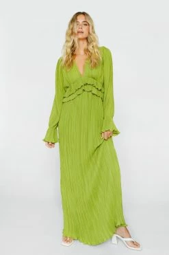 Pleated Chiffon Ruffle Maxi Dress -Nasty Gal Sales Store Sales womens olive pleated chiffon ruffle maxi dress 3