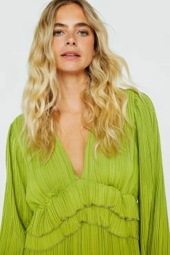 Pleated Chiffon Ruffle Maxi Dress