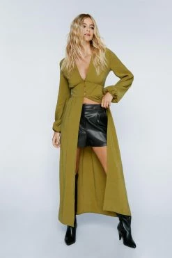 Premium Button Down Maxi Top -Nasty Gal Sales Store Sales womens olive premium button down maxi top 1