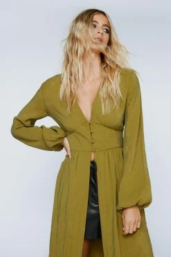 Premium Button Down Maxi Top -Nasty Gal Sales Store Sales womens olive premium button down maxi top