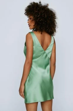 Satin V-Neck Ruched Mini Dress 27 Satin V-Neck Ruched Mini Dress -Nasty Gal Sales Store Sales womens olive satin v neck ruched mini dress 2