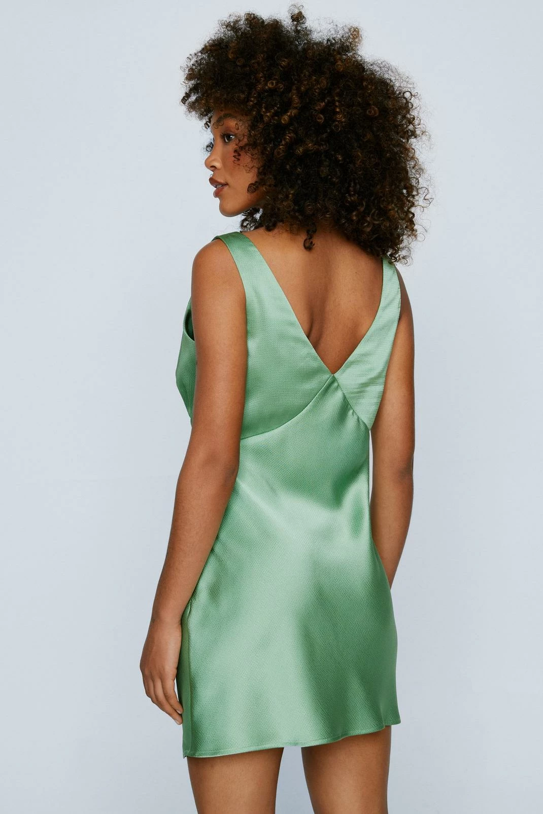 Satin V-Neck Ruched Mini Dress 12 Satin V-Neck Ruched Mini Dress - Image 12