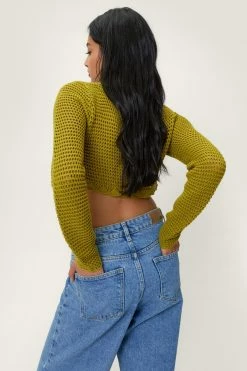 Super Crop Crochet Detail Top 6 Super Crop Crochet Detail Top -Nasty Gal Sales Store Sales womens olive super crop crochet detail top 2