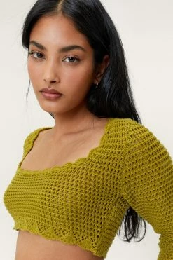 Super Crop Crochet Detail Top 7 Super Crop Crochet Detail Top -Nasty Gal Sales Store Sales womens olive super crop crochet detail top 3