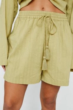 Textured Cotton Tie Waist Cover Up Shorts -Nasty Gal Sales Store Sales womens olive textured cotton tie waist cover up shorts 2