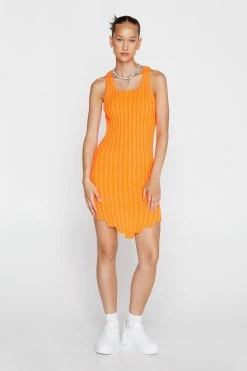 Asymmetric Hem Ribbed Knitted Mini Dress -Nasty Gal Sales Store Sales womens orange asymmetric hem ribbed knitted mini dress 1
