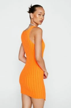 Asymmetric Hem Ribbed Knitted Mini Dress -Nasty Gal Sales Store Sales womens orange asymmetric hem ribbed knitted mini dress 2