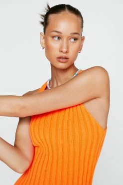 Asymmetric Hem Ribbed Knitted Mini Dress -Nasty Gal Sales Store Sales womens orange asymmetric hem ribbed knitted mini dress 4