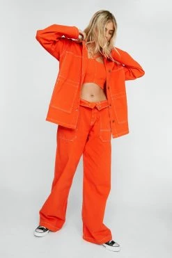 Contrast Stitch Denim Utility Shirt 17 Contrast Stitch Denim Utility Shirt -Nasty Gal Sales Store Sales womens orange contrast stitch denim utility shirt 1