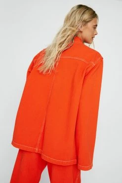Contrast Stitch Denim Utility Shirt 18 Contrast Stitch Denim Utility Shirt -Nasty Gal Sales Store Sales womens orange contrast stitch denim utility shirt 2