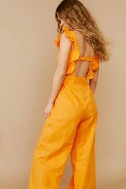 Dobby Texture Ruffle Wide Leg Jumpsuit -Nasty Gal Sales Store Sales womens orange dobby texture ruffle wide leg jumpsuit 2