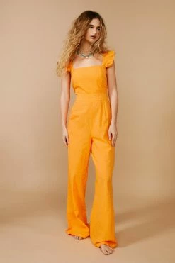 Dobby Texture Ruffle Wide Leg Jumpsuit -Nasty Gal Sales Store Sales womens orange dobby texture ruffle wide leg jumpsuit 3